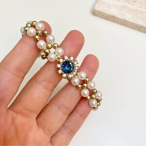 3/$20 Hand Strung Beaded Blue Sapphire Crystals Pearls Braided Bracelet